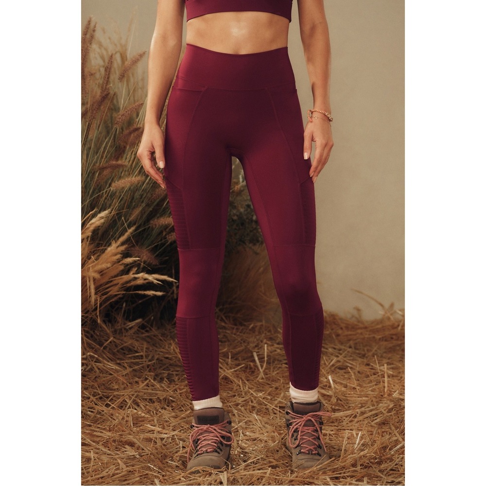 Fabletics Highrise Skinny Ribbed Panels Moto Leggings Women S Burgundy PreLoved